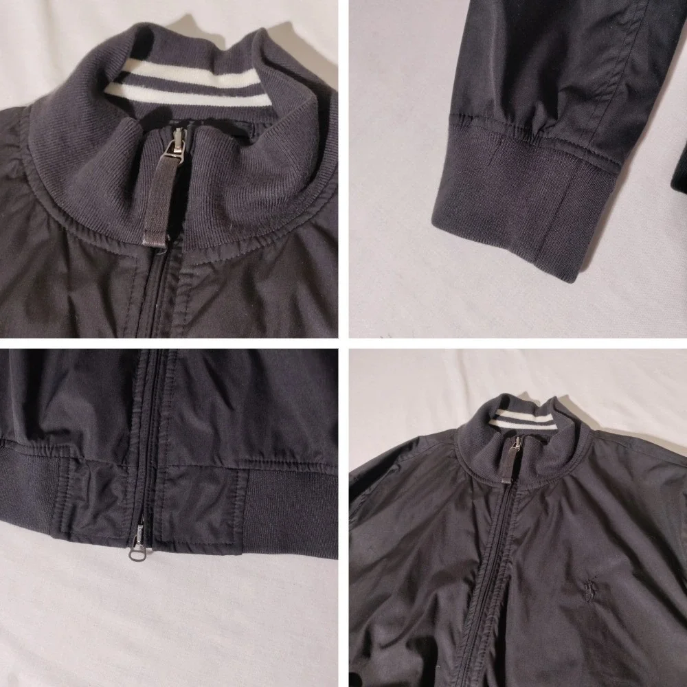 Polo Ralph Lauren Mens Black Jacket Full Zip Ribbed Mock Neck Large VTG